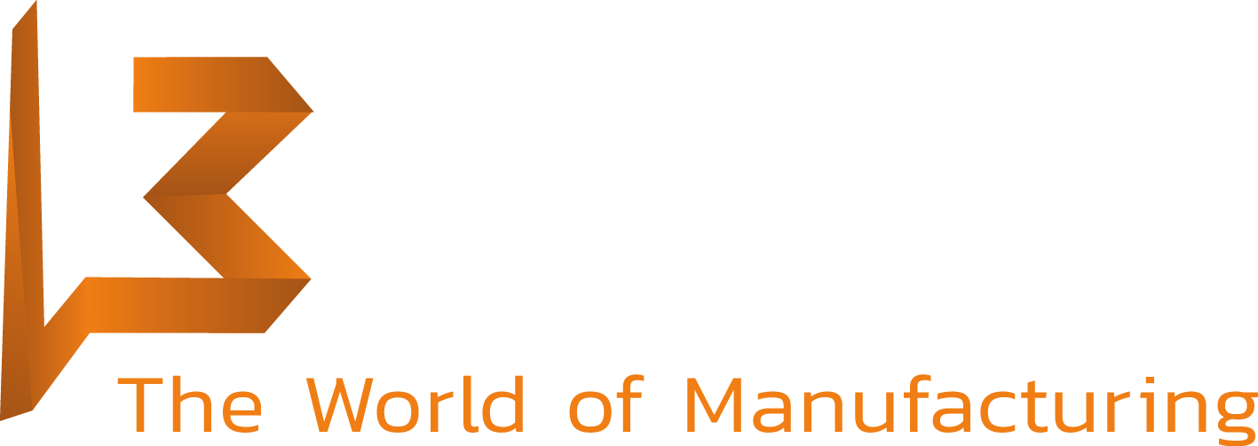 CNC Supply logo met oranje geometrische B-vorm en slogan The World of Manufacturing