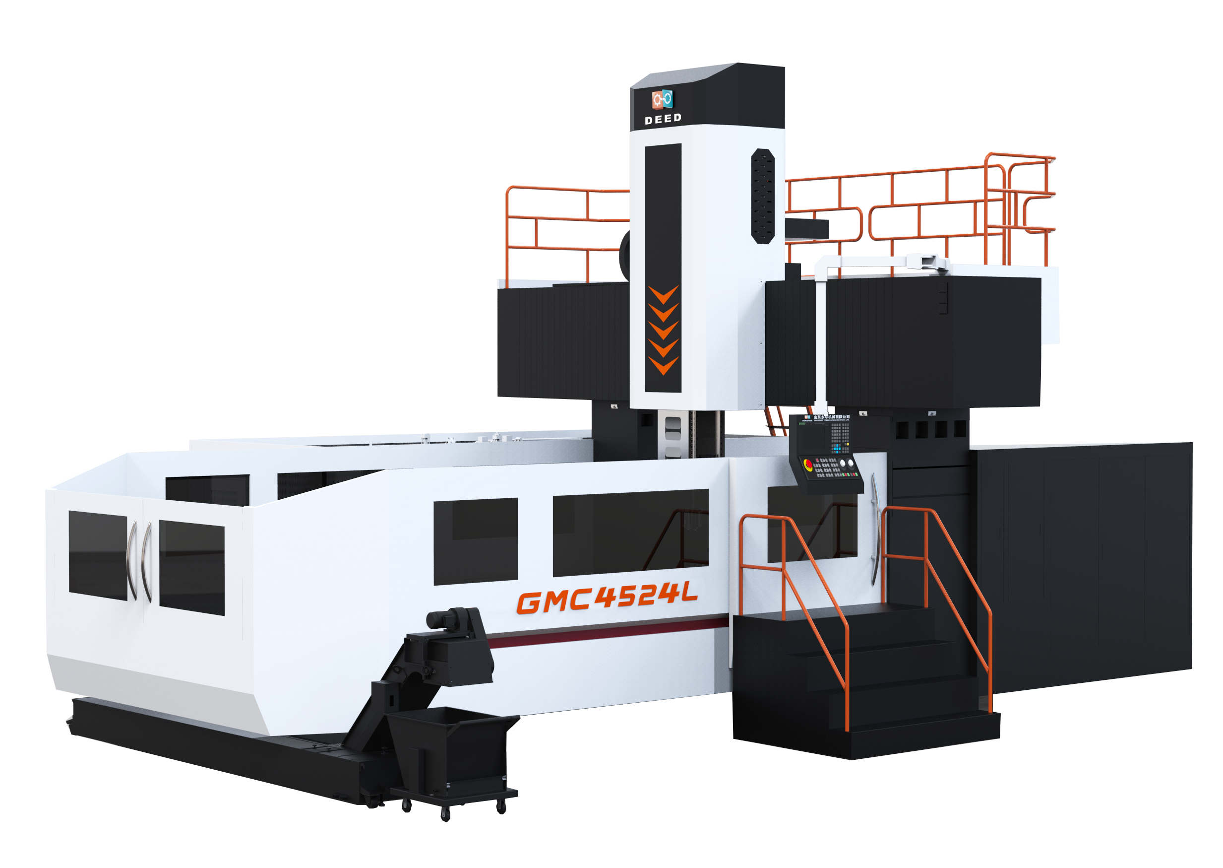 GMC4524L gantry freesmachine met vast frame en oranje beveiligingshekwerk
